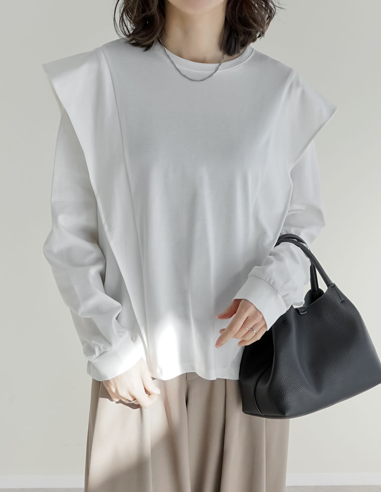 ラッフルショルダーロングスリーブＴシャツ