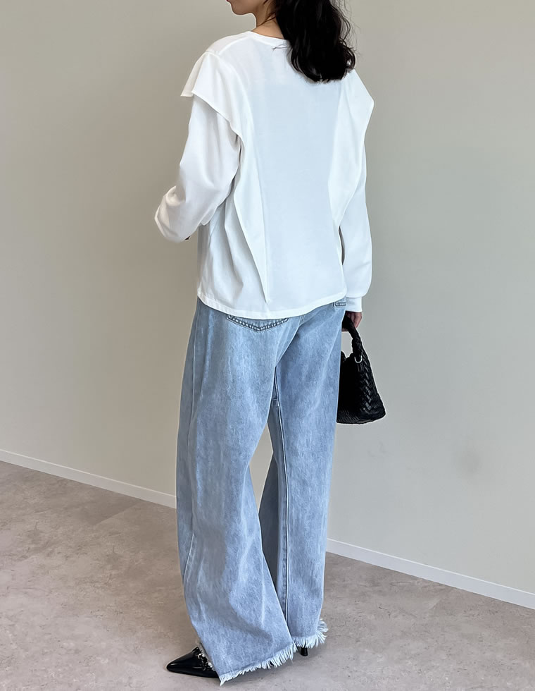 ラッフルショルダーロングスリーブＴシャツ