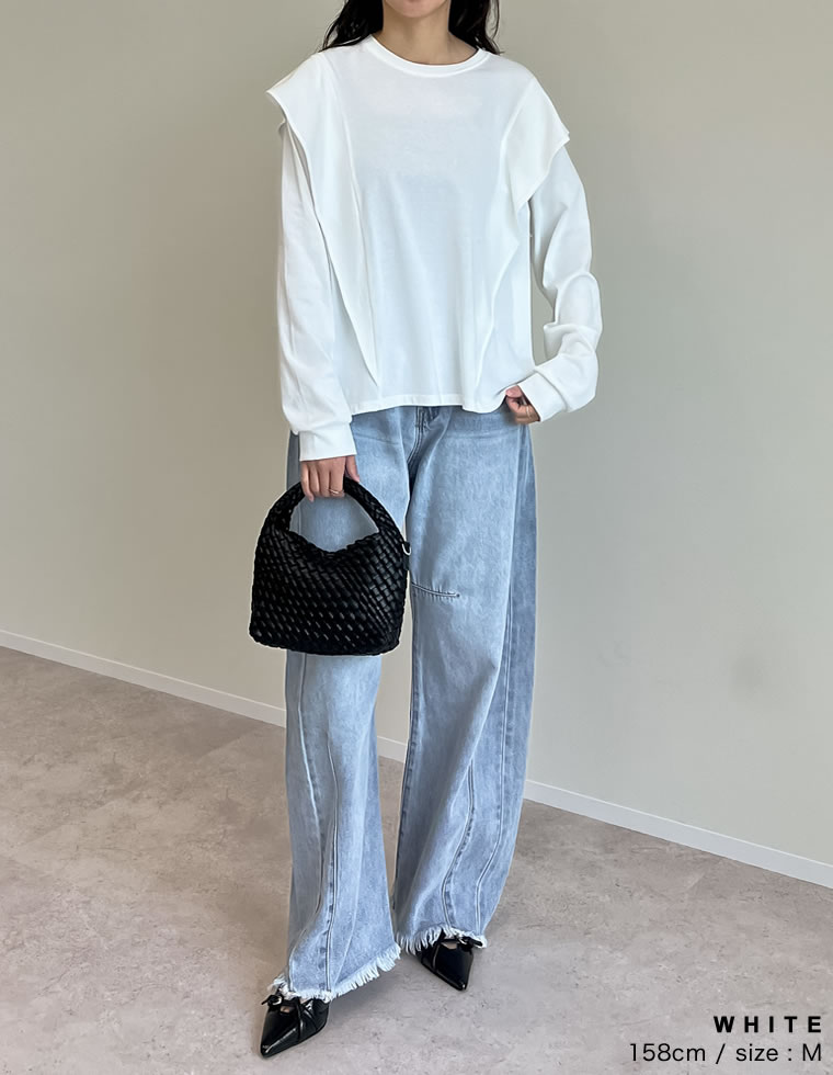 ラッフルショルダーロングスリーブＴシャツ