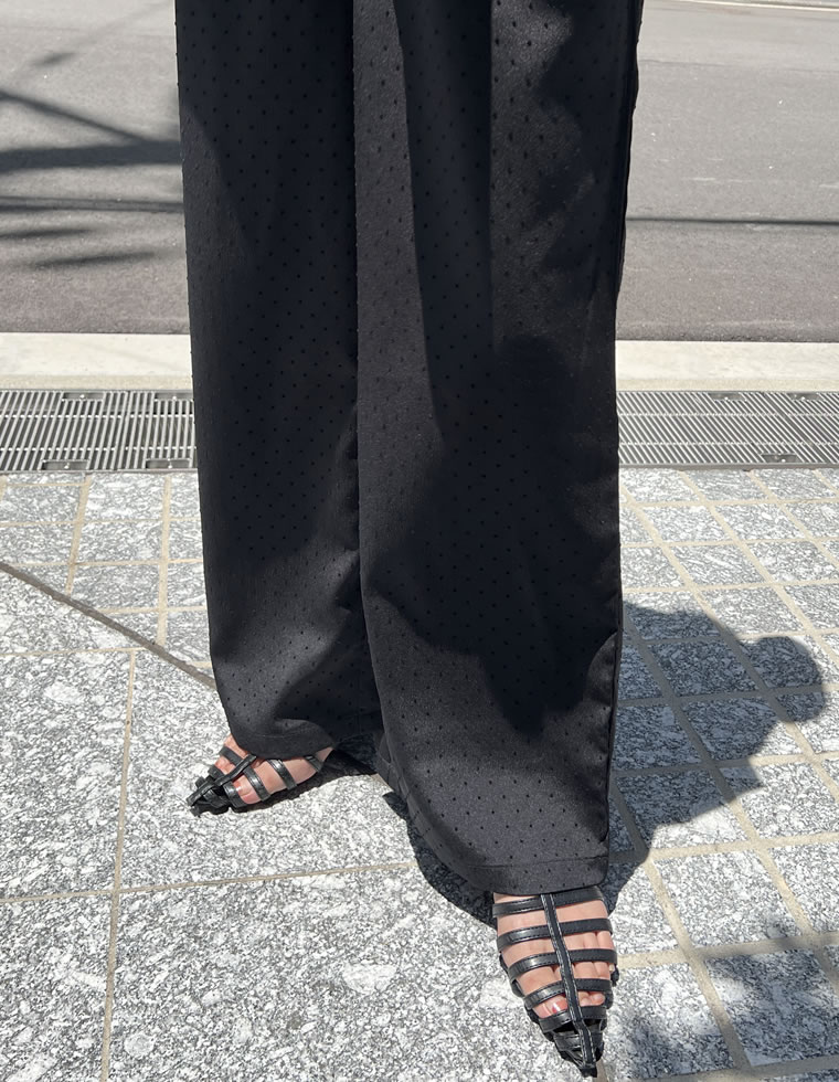 フロッキードットカットクレープパンツ