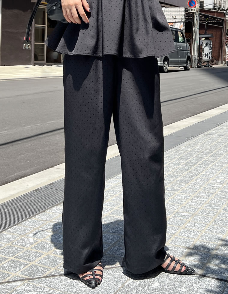 フロッキードットカットクレープパンツ