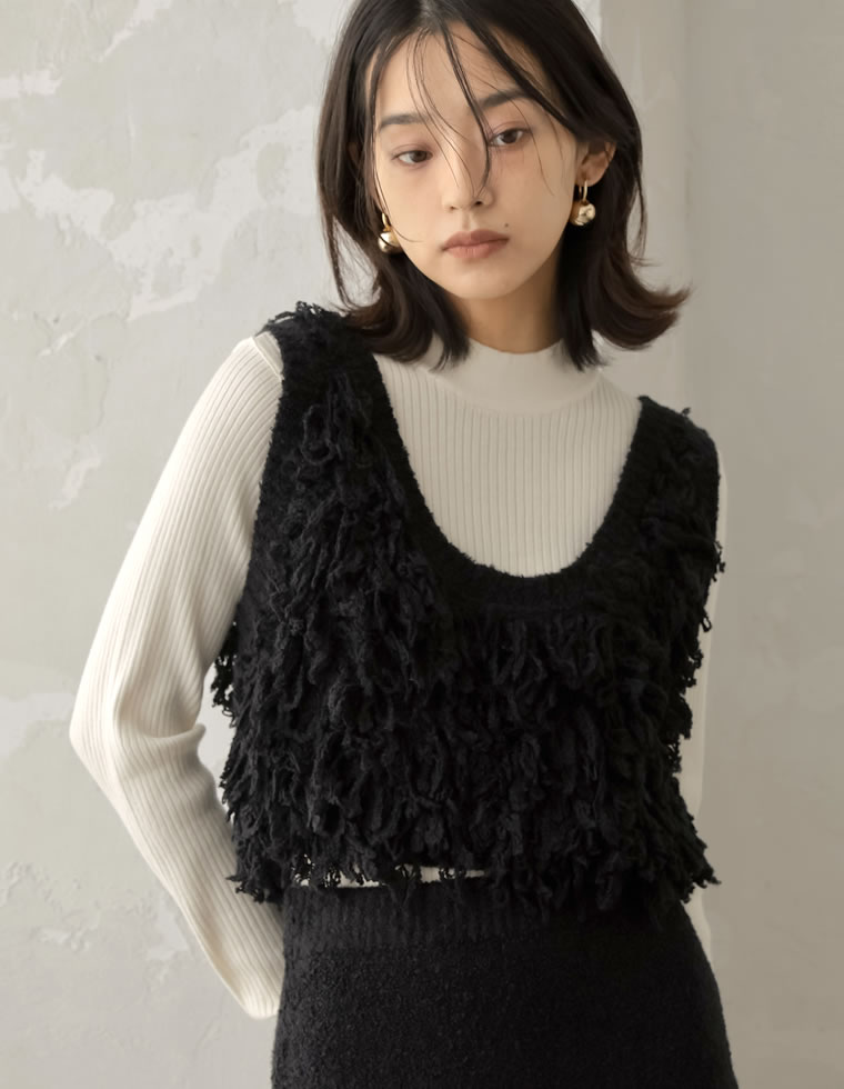 ループフリンジニットベスト