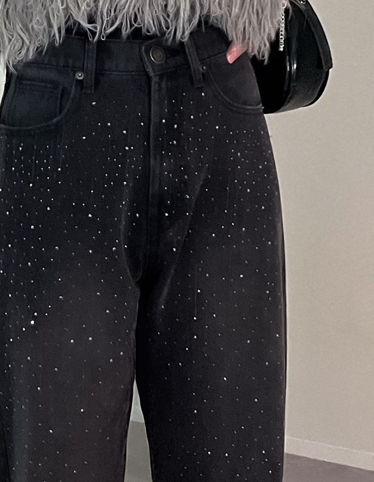 メタルストーンカーブデニムパンツ