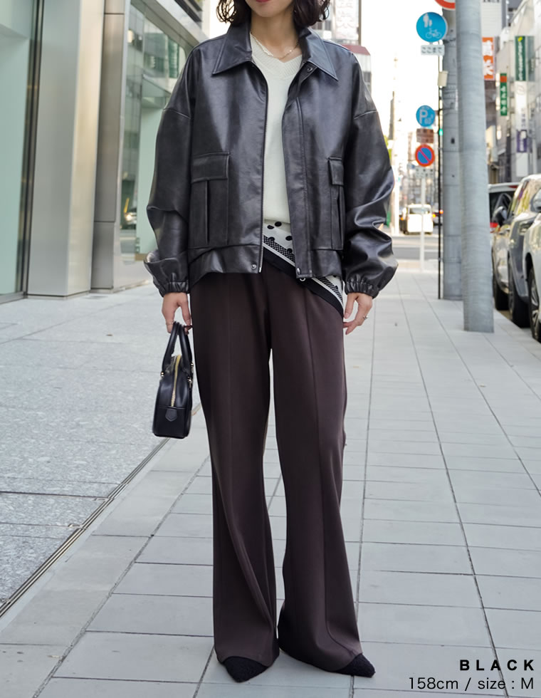 フェイクレザージップブルゾン