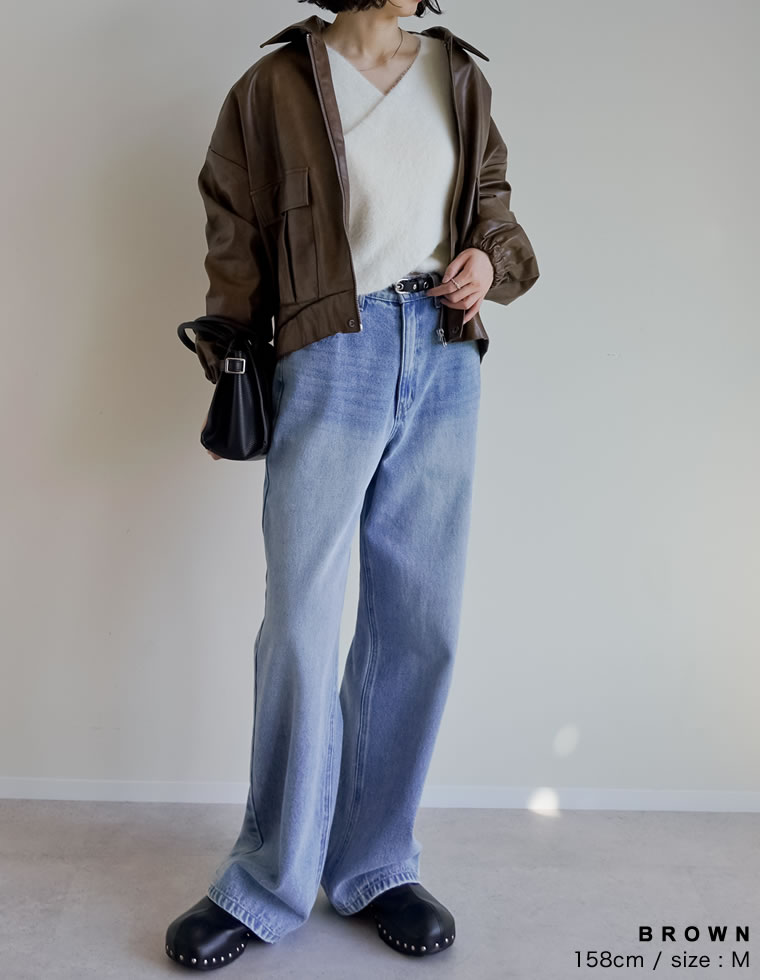 フェイクレザージップブルゾン
