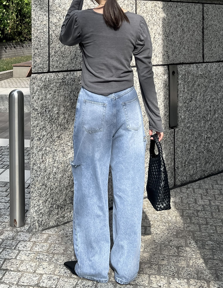 ストレッチギャザーパフスリーブトップス