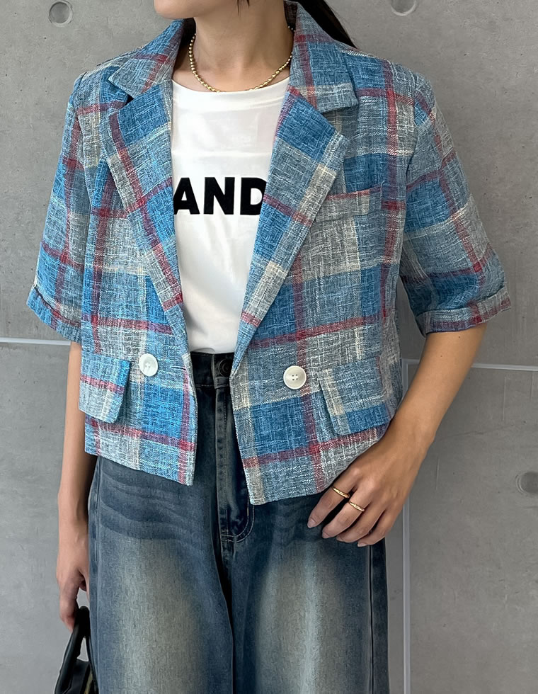 チェック柄半袖ジャケット