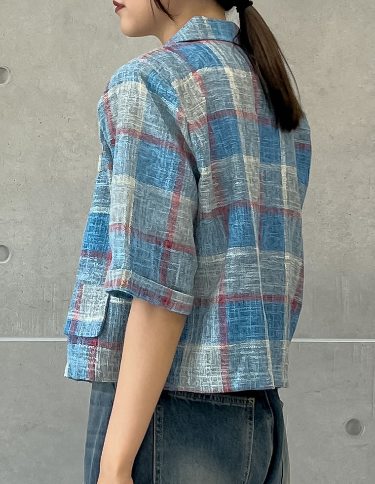 チェック柄半袖ジャケット