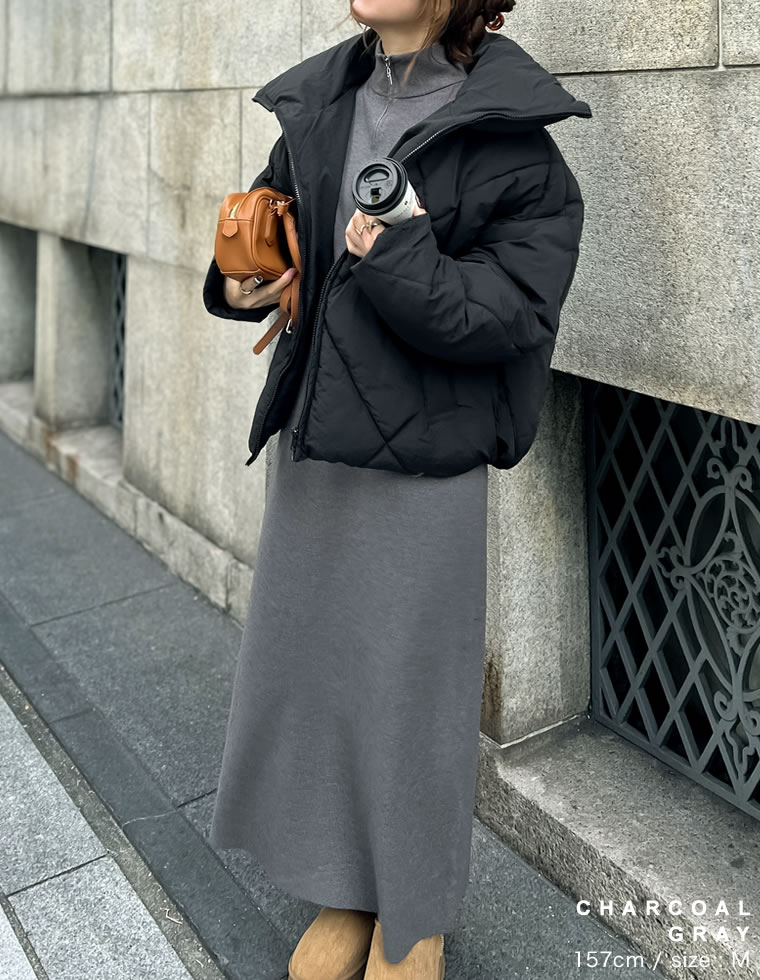 ミラノリブハーフジップニットワンピース