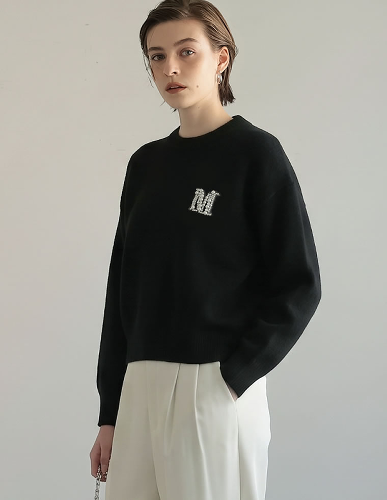 Mビジューエンブレムニット