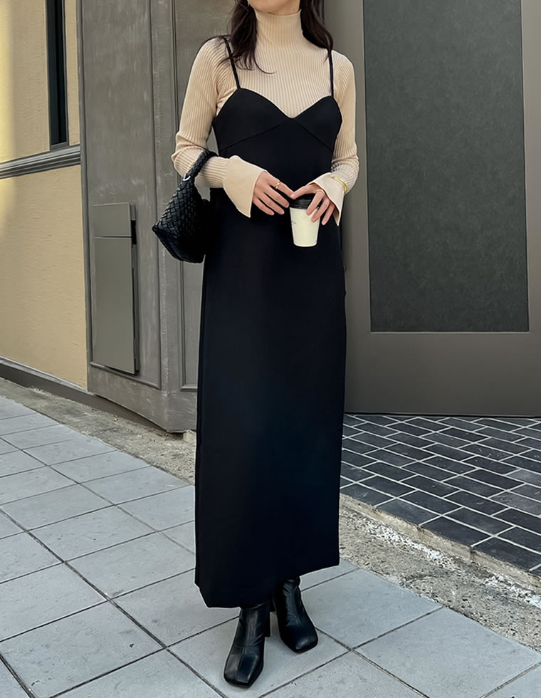起毛ツイル切り替えデザインキャミワンピース