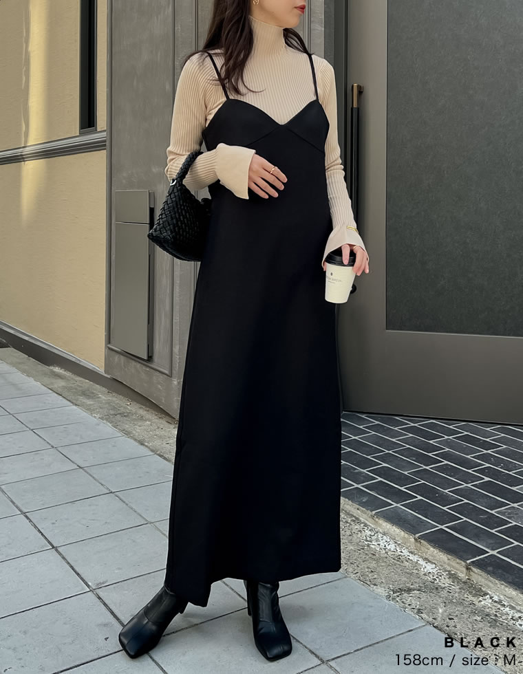 起毛ツイル切り替えデザインキャミワンピース