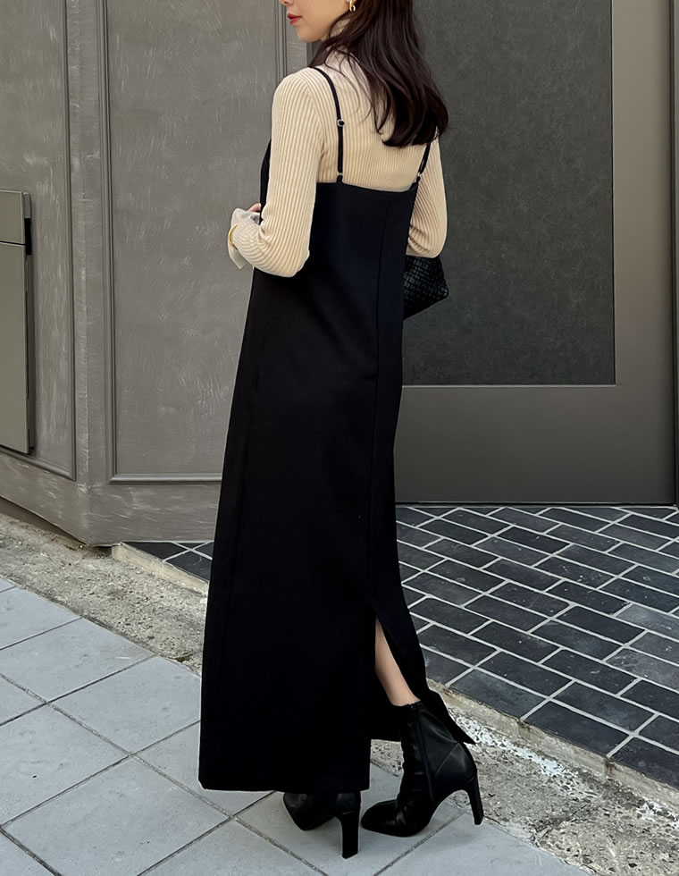 起毛ツイル切り替えデザインキャミワンピース
