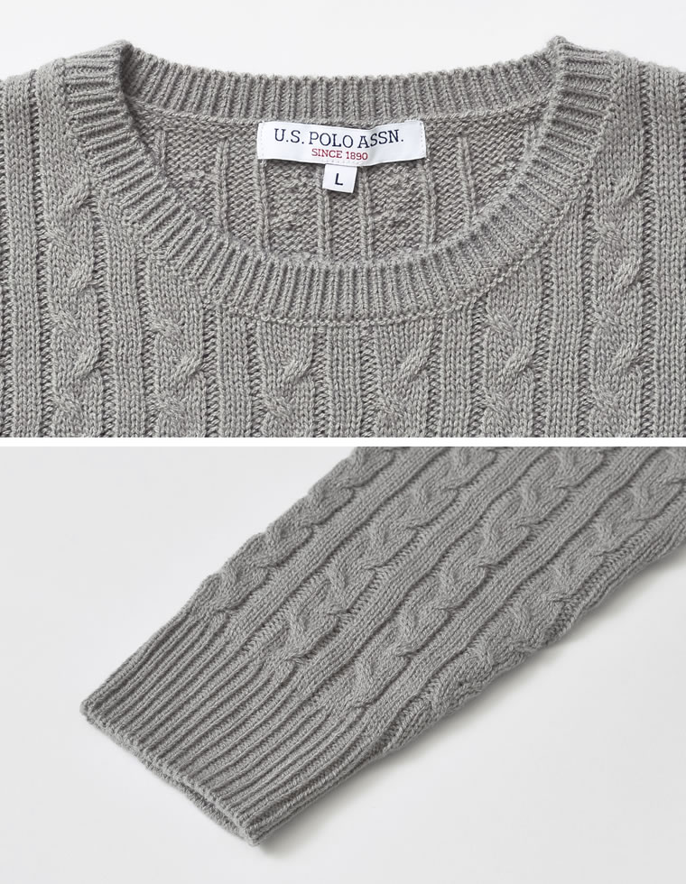 ワンポイント刺繍ケーブルニットトップス