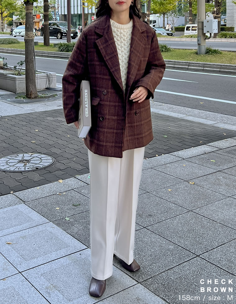 ウール混チェックor無地ミドルコート