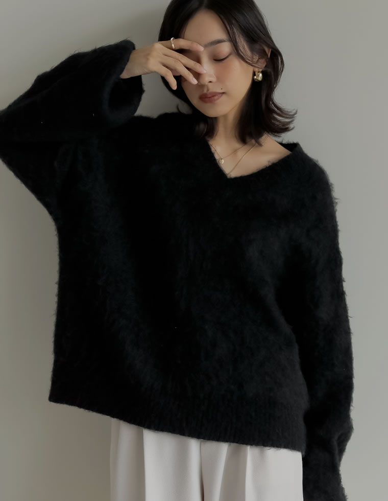 モヘアライクVネックニットトップス