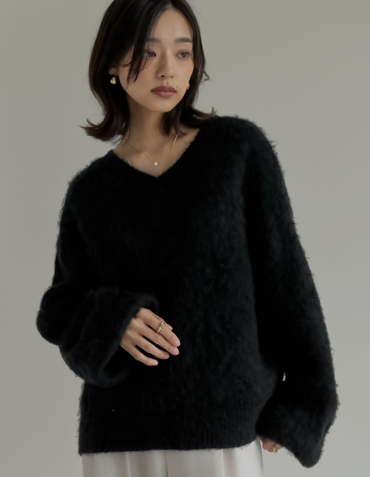 モヘアライクVネックニットトップス