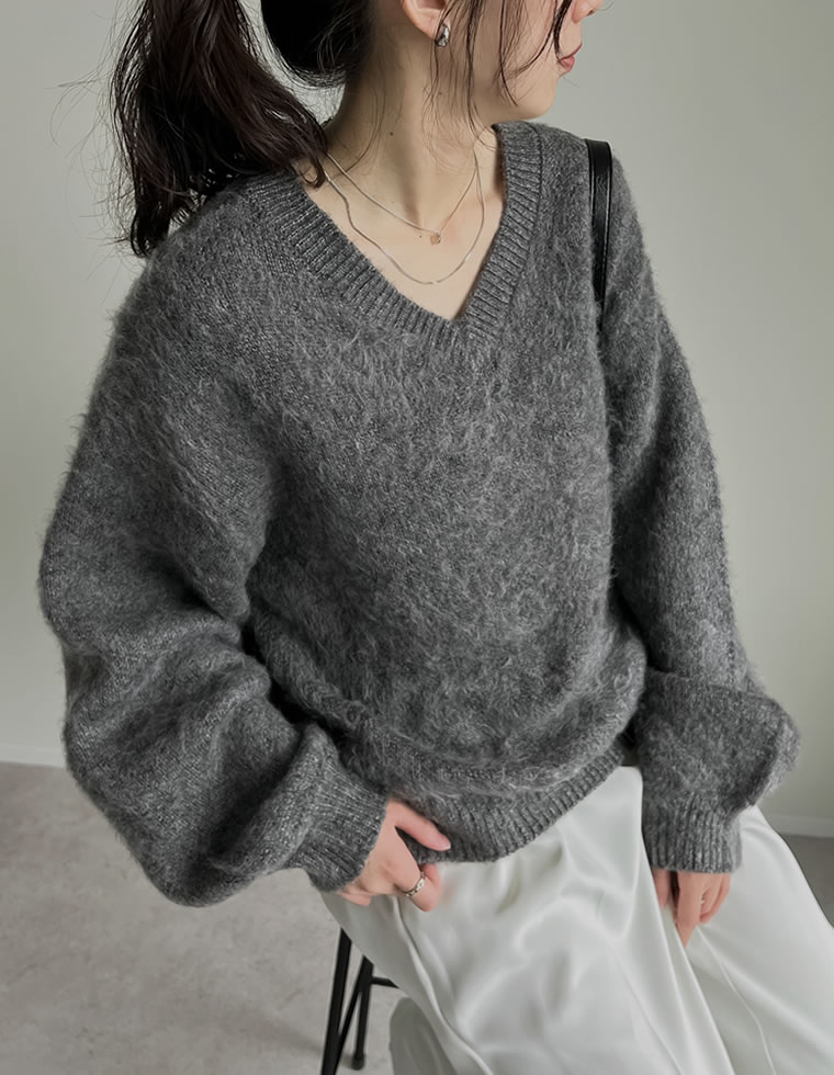 モヘアライクVネックニットトップス