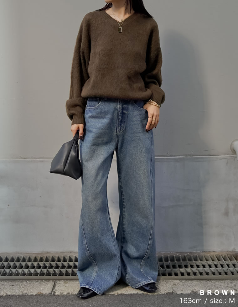 モヘアライクVネックニットトップス