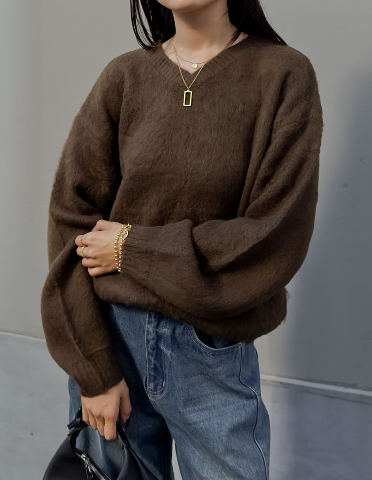 モヘアライクVネックニットトップス