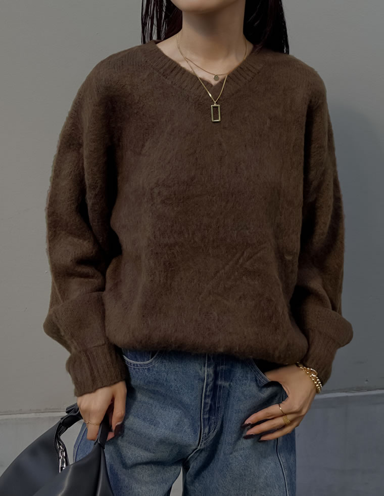 モヘアライクVネックニットトップス
