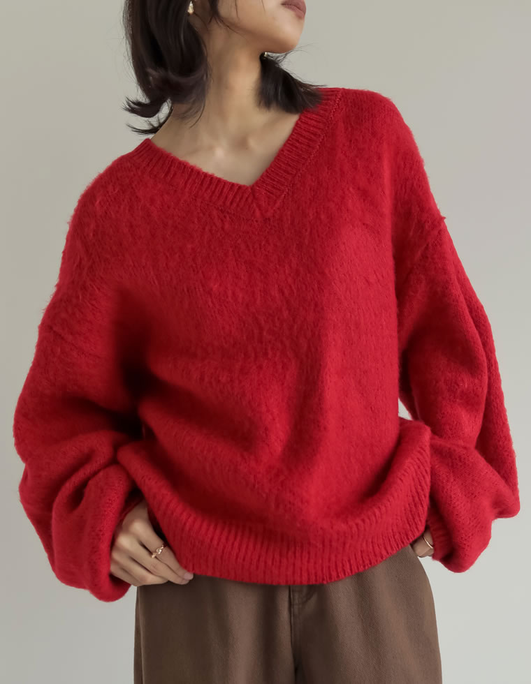 モヘアライクVネックニットトップス