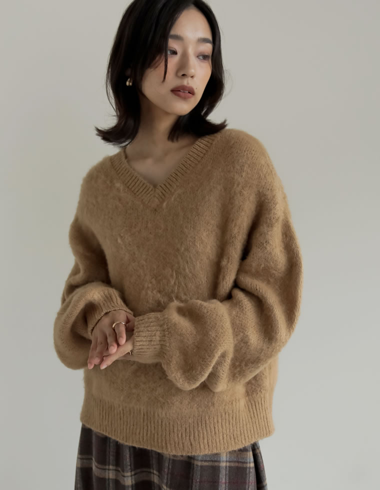 モヘアライクVネックニットトップス