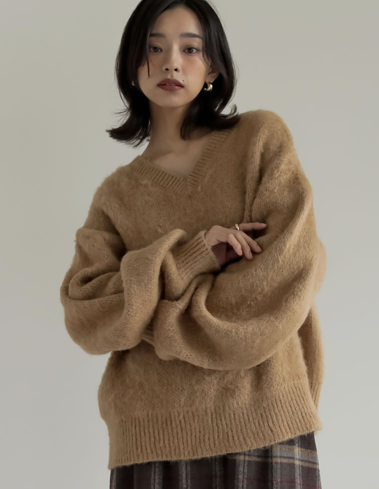 モヘアライクVネックニットトップス