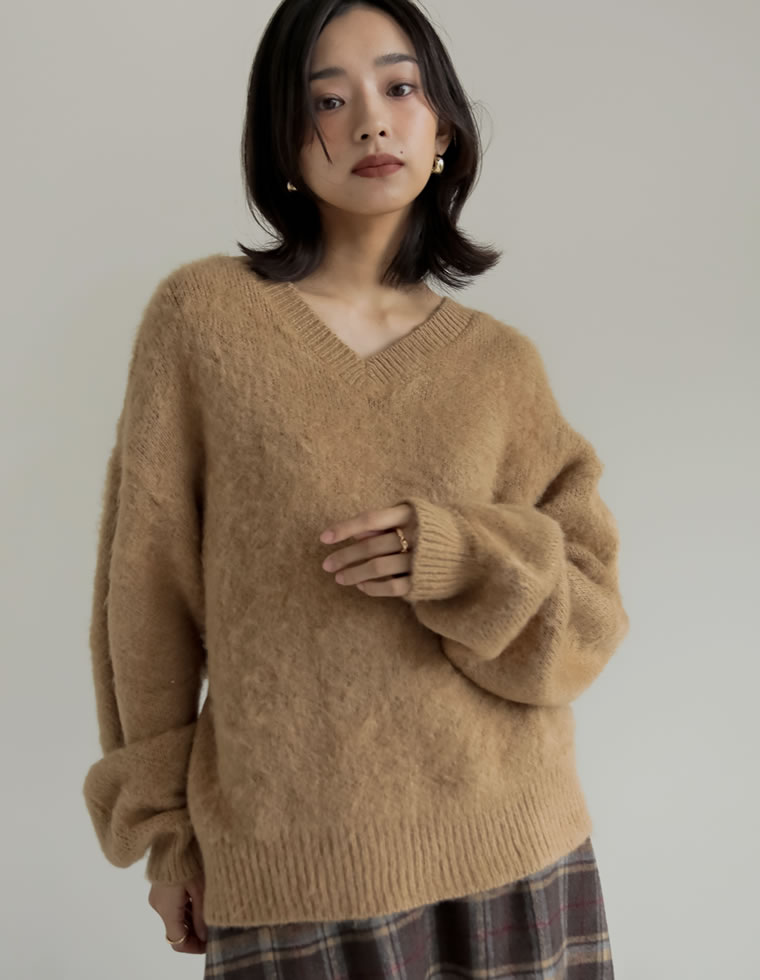 モヘアライクVネックニットトップス