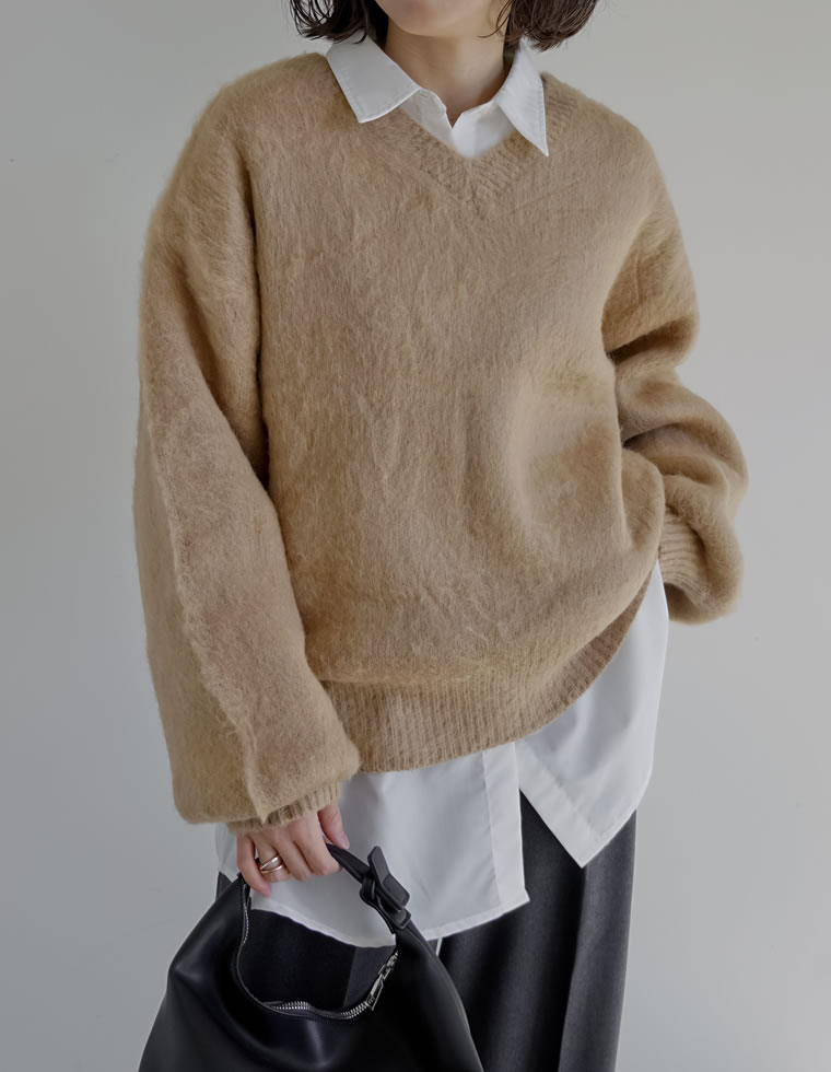 モヘアライクVネックニットトップス