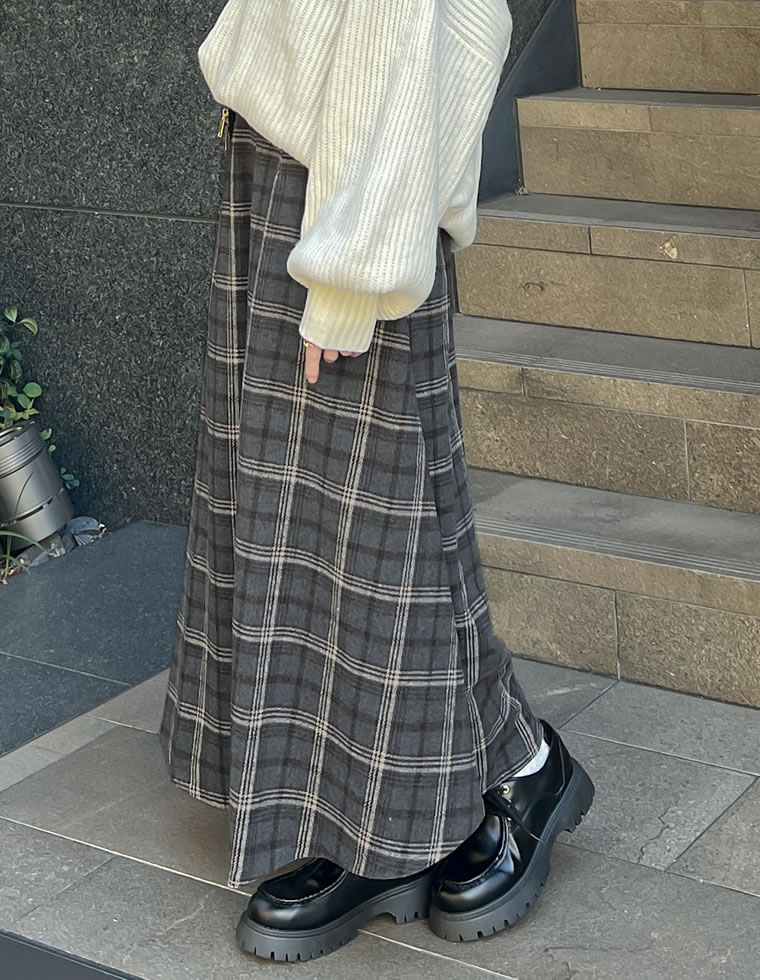 起毛チェックフレアスカート