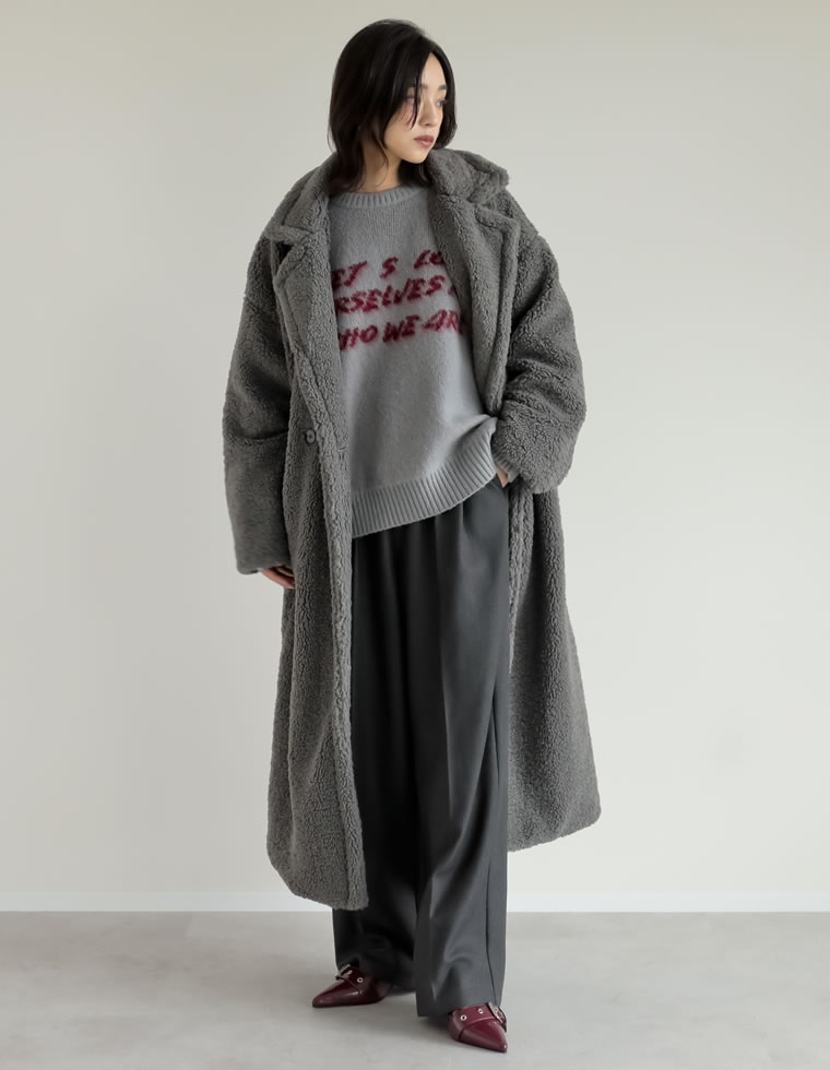 配色メッセージロゴシャギーニットトップス