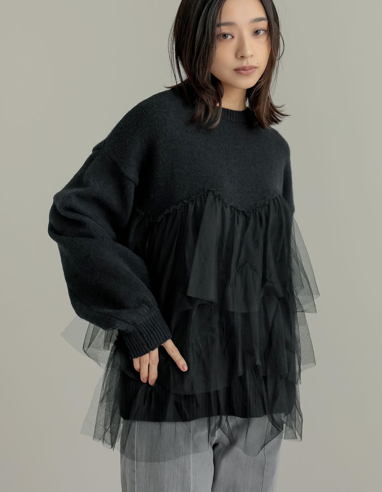 チュールモヘアタッチニットプルオーバー