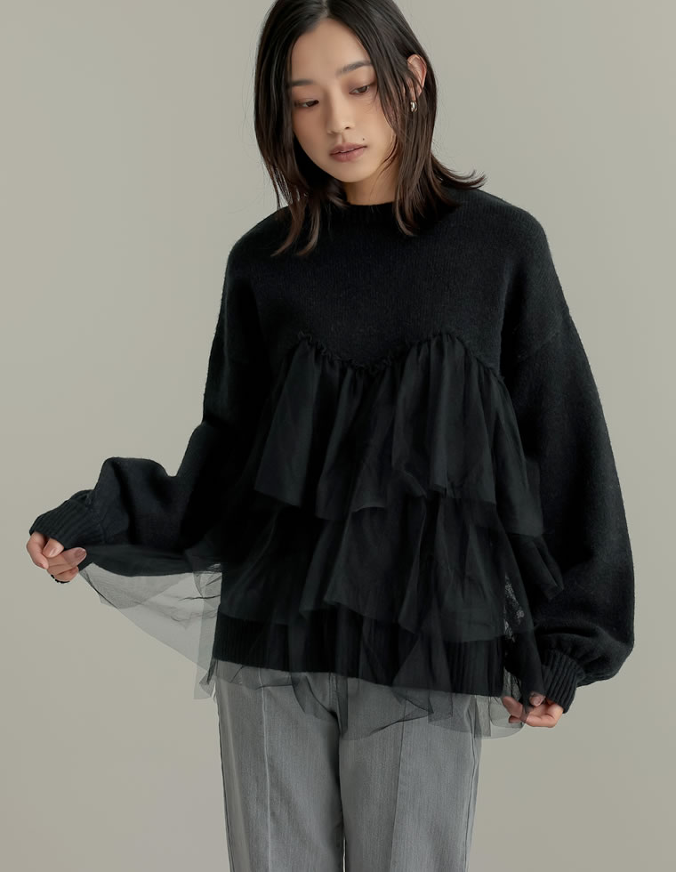 チュールモヘアタッチニットプルオーバー