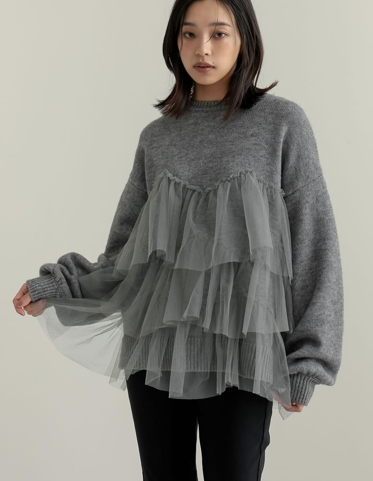 チュールモヘアタッチニットプルオーバー