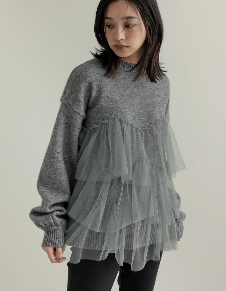 チュールモヘアタッチニットプルオーバー