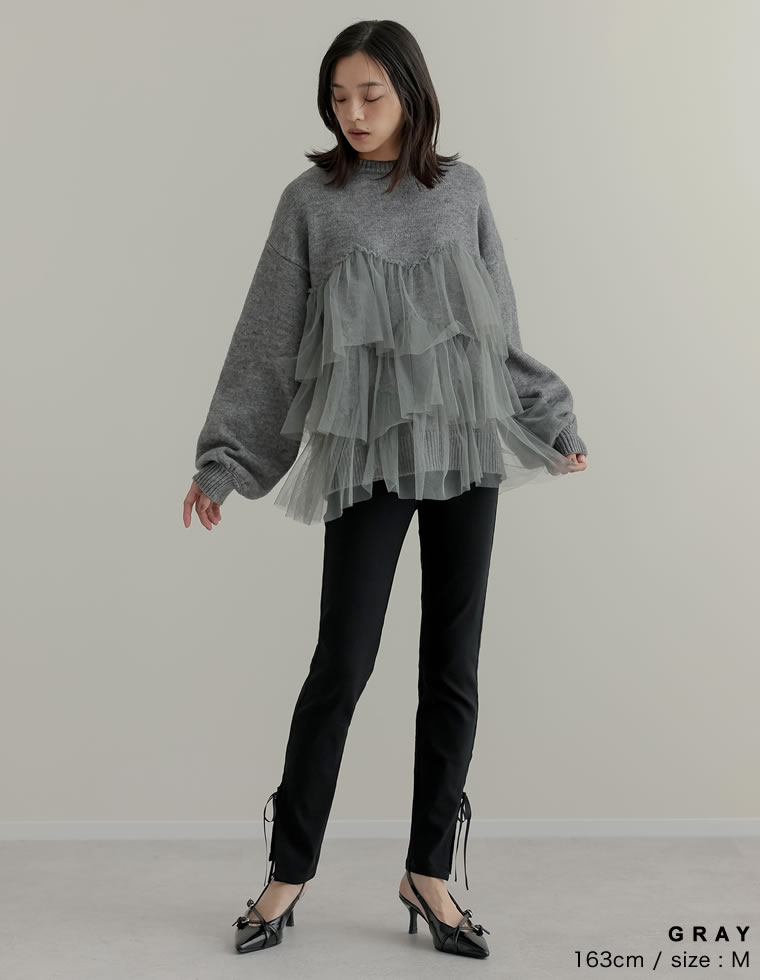 チュールモヘアタッチニットプルオーバー