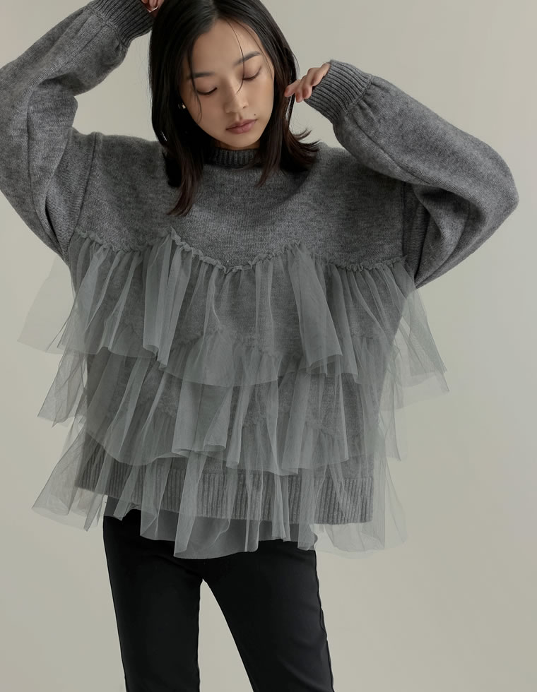 チュールモヘアタッチニットプルオーバー