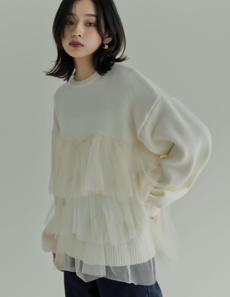 チュールモヘアタッチニットプルオーバー