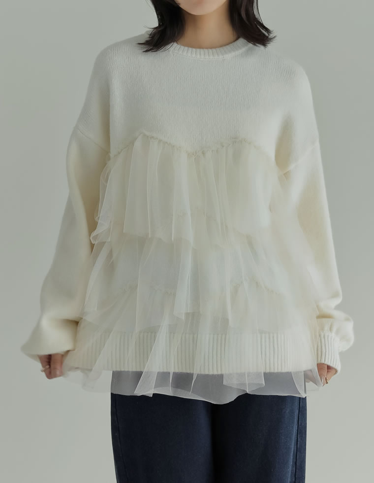 チュールモヘアタッチニットプルオーバー