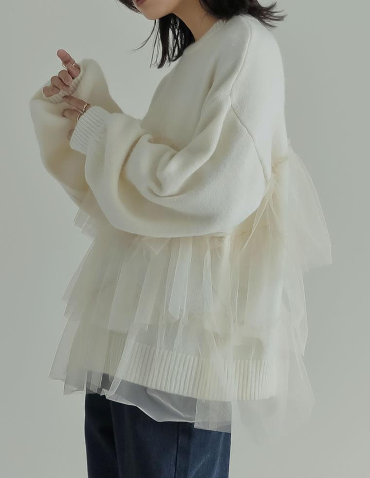 チュールモヘアタッチニットプルオーバー