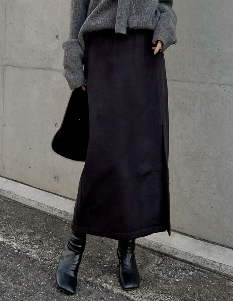 起毛フロントスリットタイトスカート