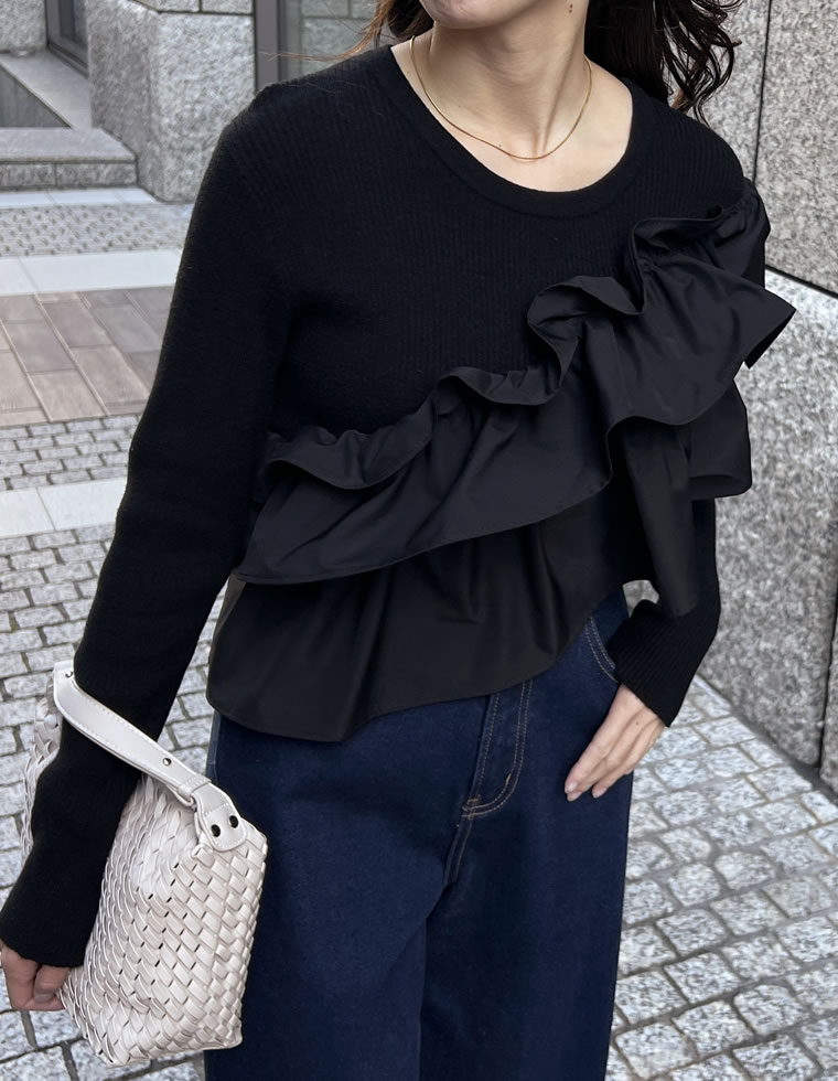 タフタフリルドッキングニットトップス