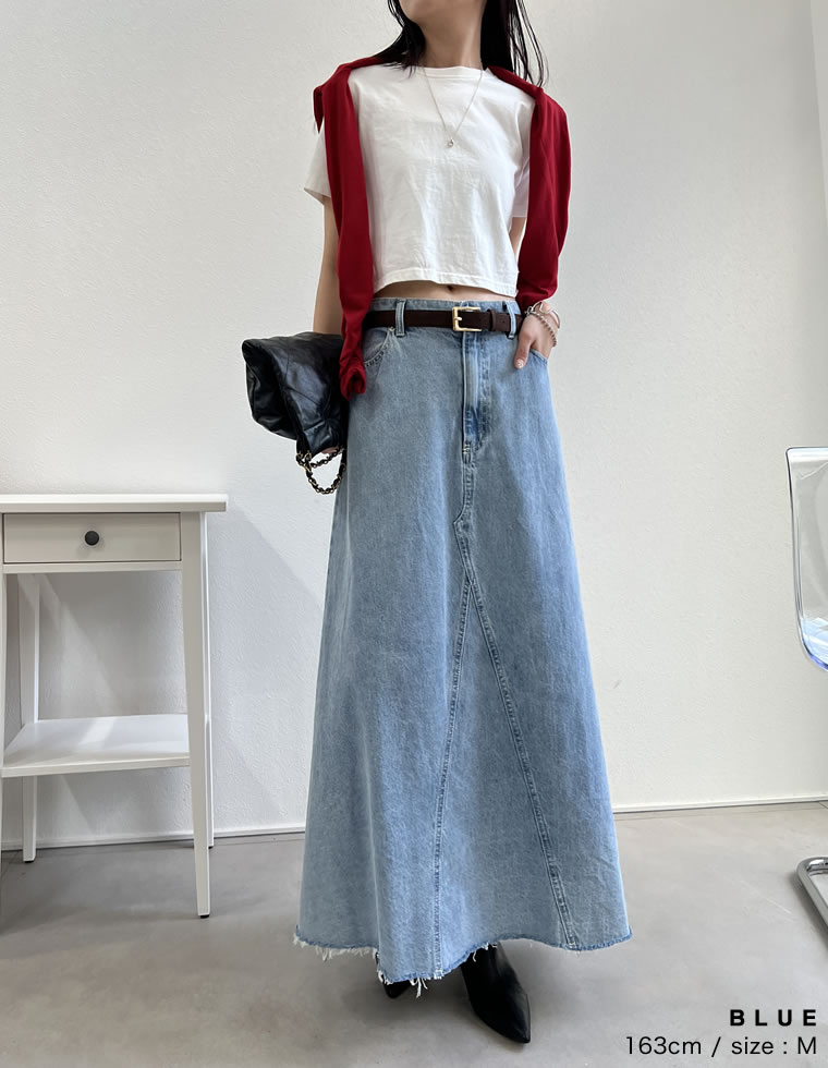 コットンデニムAライン切り替えスカート