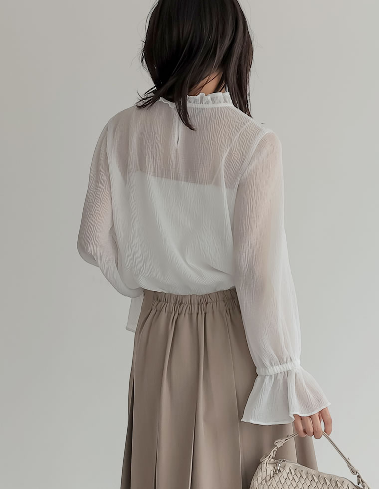 楊柳シフォンハイネックブラウス