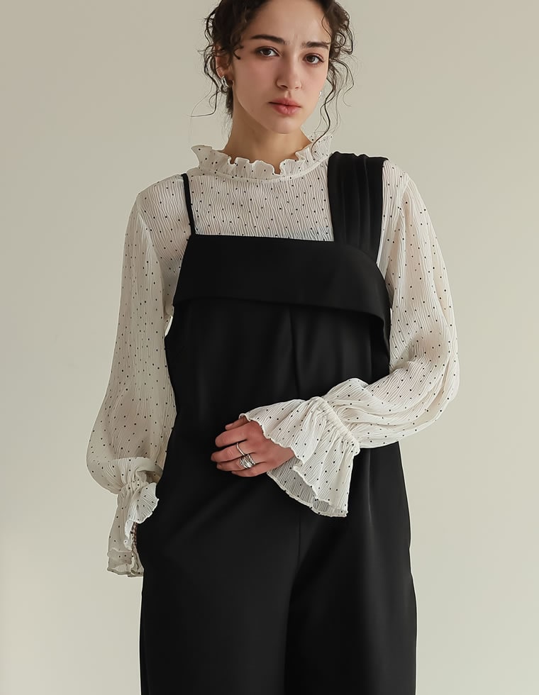 楊柳シフォンハイネックブラウス