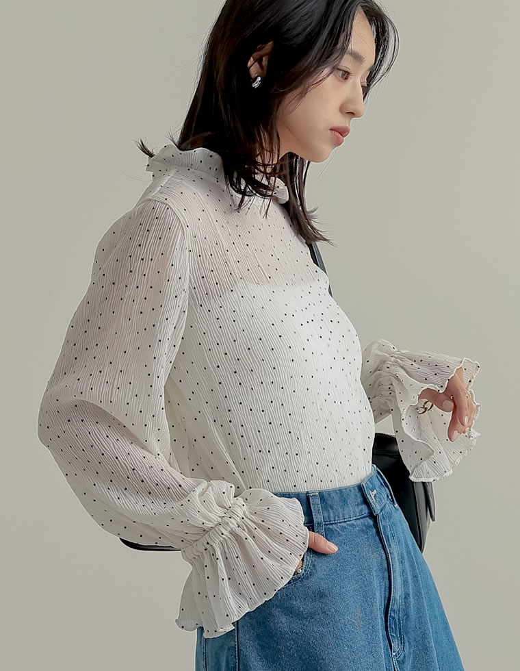 楊柳シフォンハイネックブラウス