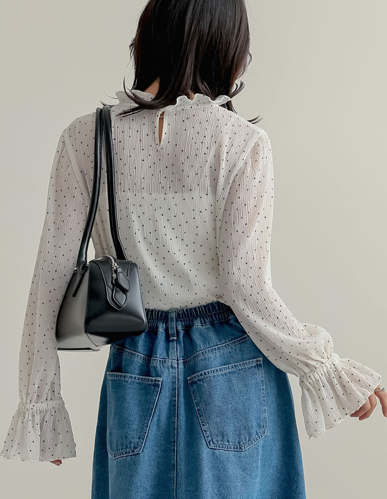 楊柳シフォンハイネックブラウス