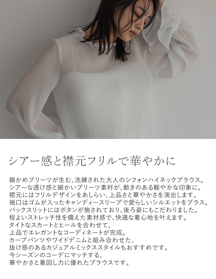 楊柳シフォンハイネックブラウス
