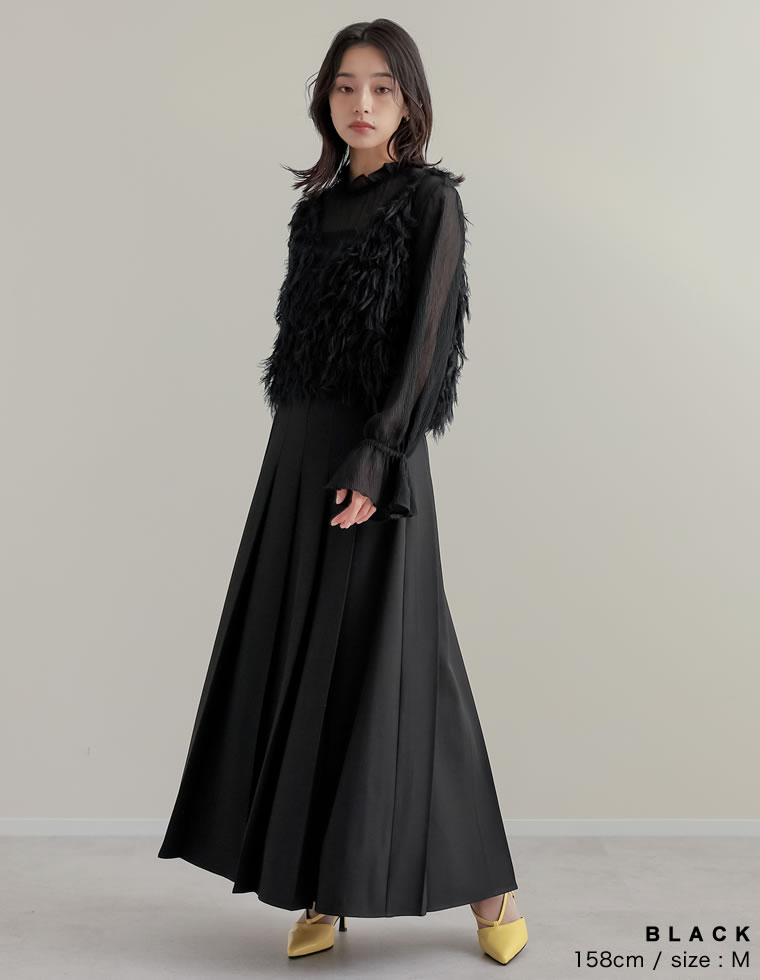 ストレッチミックスツイルプリーツスカート